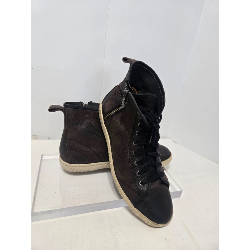 John Varvatos Mens Distressed Brown Leather High Top Side Zip Sneakers